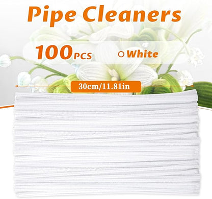 Pipe Cleaners Craft, 100 Pcs Creative Chenille Stems White Pipe Cleaners Bulk Craft Pipe Cleaners for Flower Making, DIY Arts and Crafts Decorations Supplies