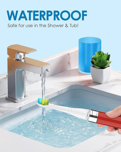 Voom Sonic Go 1 Series Travel Electric Toothbrush Travel Toothbrushes - Battery Operated Toothbrush for Adults & Kids, Dentist Recommended Toothbrush, Portable with 2 Minute Timer (Metallic Red)