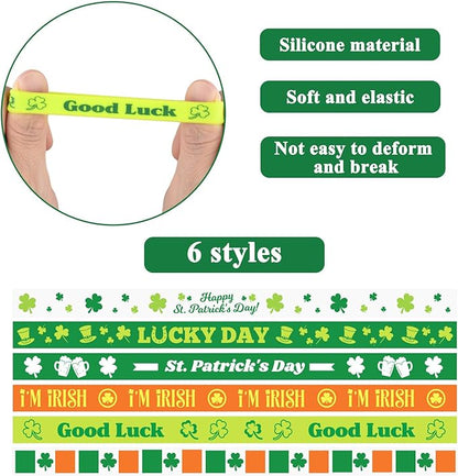 NEBURORA 48 Pcs St. Patrick's Day Silicone Bracelets Green Lucky Shamrock Rubber Wristbands for St Patricks Day Accessories Party Decoration Favors