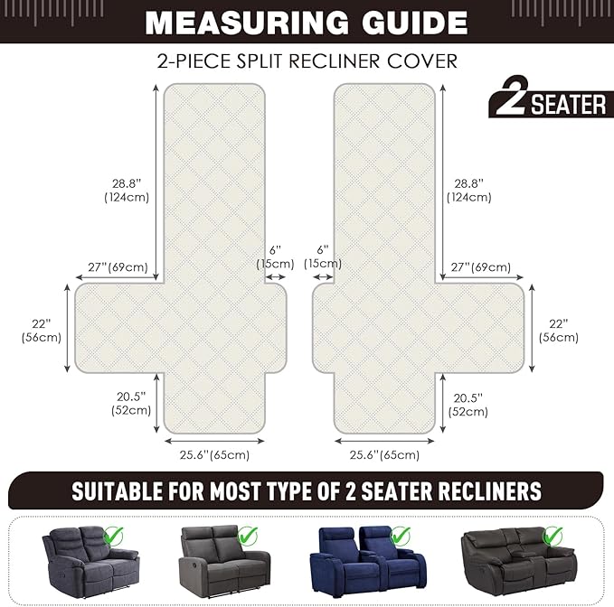 TAOCOCO 100% Waterproof Loveseat Recliner Cover, Non Slip Split Loveseat Covers for Reclining Loveseat with Elastic Straps, Washable Recliner Chair/Furniture Protector for Kids Pets(2 Seater, Coffee)