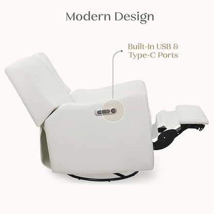 Delta Children Mercer Electronic Power Recliner and Swivel Glider with USB and Type-C Ports in LiveSmart Performance Fabric - Water Repellent & Stain Resistant, Pearl