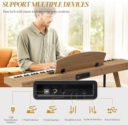 Ktaxon 88 Key Keyboard Piano Set, Full Size Digital Piano with Multi-Adjustable Height Bench, Powerful Functional Panel, Professional 3 Pedal Unit and Dual Mode Connectivity for Beginner(Wood)