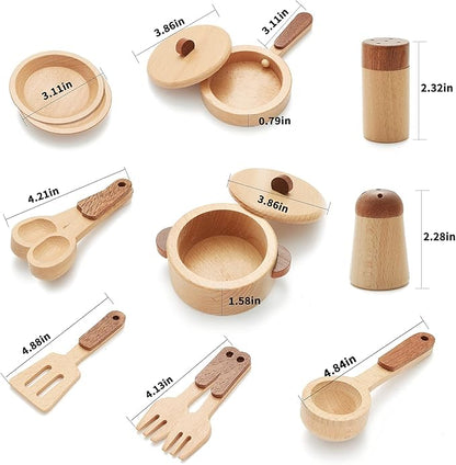 WHOHOLL Wooden Toys Play Kitchen Accessories, Montessori Toys for 1 2 3 4 5 + Years Old Toddlers, Toy Kitchen Play Dishes & Play Food Playset, Birthday Sets for Kids Girls Boys