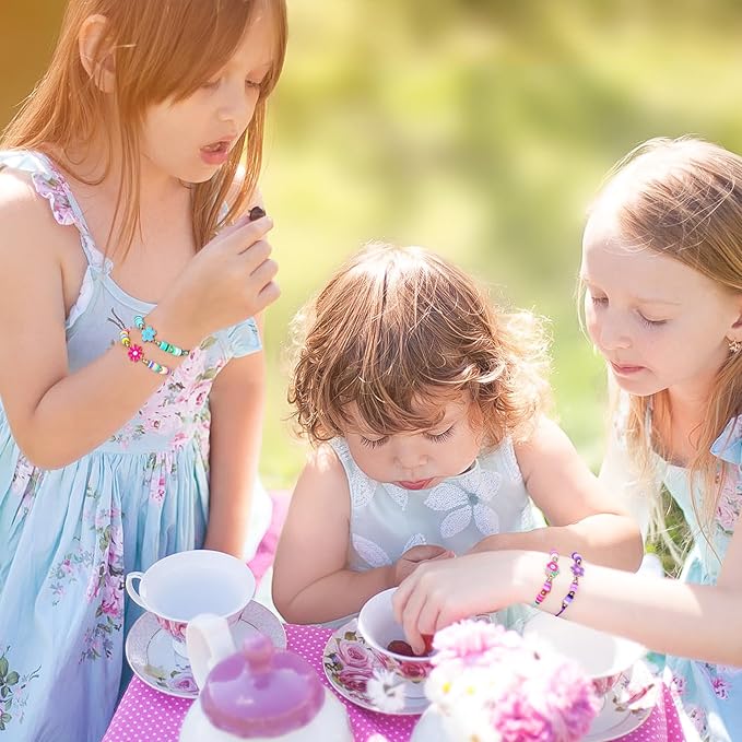 12 Pcs Kids Bracelet for Girls Toddler Jewelry Groovy Flower Princess Party Favors Friendship Bracelets Adjustable Pretend Play Goodie Bag Classroom Reward
