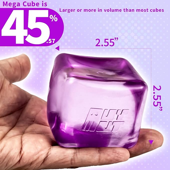 Premium MEGA Cube – Extra Large Ultra-Firm Gel Squishy Fidget Toy | Stress Balls for Adults with Non-Sticky, Odor-Free Shell & Reinforced Dual Leak-Proof Seals for Heavy-Duty Use | Purple