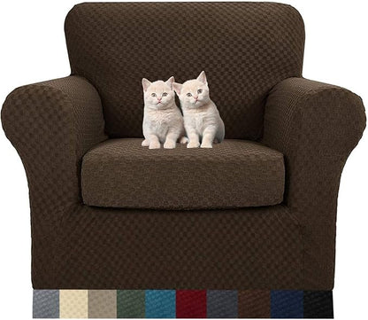 MAXIJIN 2 Piece Jacquard Chair Covers with Arms Super Stretch Non Slip Chair Slipcover for Living Room Dogs Pet Friendly Elastic Sofa Couch Protector Armchair Cover (Chair, Dark Coffee)