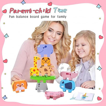 Toddler Toys Wooden Animal Blocks - Sorting & Stacking Montessori Toys for 3 4 Year Old Boys Girls, 10Pcs Wood Blocks with Storage Bag, Kids Educational Puzzle Balance Toys Birthday