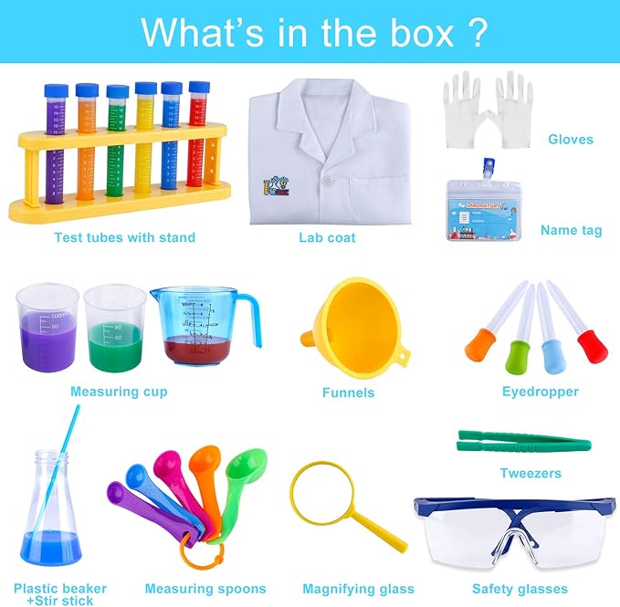INNOCHEER Kids Science Experiment Kit with Lab Coat Scientist Costume Dress Up and Role Play Toys Gift for Boys Girls Kids Age 6+ Christmas Birthday Party