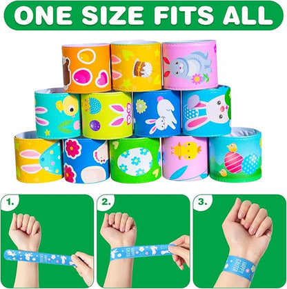 Max Fun 48pcs Easter Slap Bracelets Party Favors Toys Basket Stuffers for Kids Party Favors Easter Egg Fillers