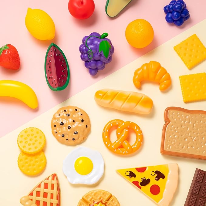 Joyin 50 Piece Set of Kitchen Toys, Dinnerware, Dummy Fruits, Vegetables, Plastic Accessories for Children Educational Learning Toy, Role Play Gift