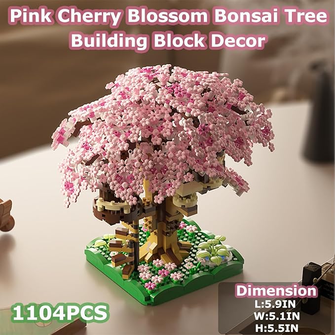 Beego 2 Bonsai Tree Cherry Blossom Building Toy Not Compatible with Lego, Japanese Sakura Pink&Purple Flower House Building Micro Bricks, Tree House Botanical Collection for Adults, Teen (2201 PCS)