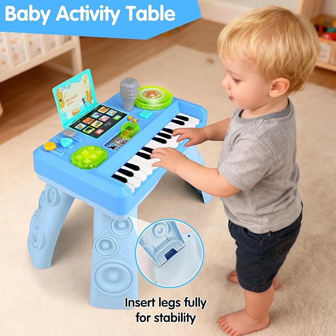 Baby DJ Table for Toddlers 1-3, Baby Musical Piano Toys 6-9-12-18 Months Toddler Activity Learning DJ Mixing Table with Music & Light Educational Toy for 1 Year Old Boy Girl First Birthday Infant Gift