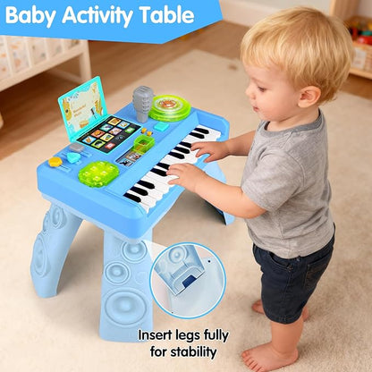 Baby DJ Table for Toddlers 1-3, Baby Musical Piano Toys 6-9-12-18 Months Toddler Activity Learning DJ Mixing Table with Music & Light Educational Toy for 1 Year Old Boy Girl First Birthday Infant Gift