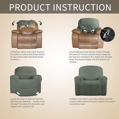 Easy-Going Oversized Recliner Stretch Sofa Slipcover Sofa Cover 1 Piece Furniture Protector Couch Soft with Elastic Bottom Kids,Polyester Spandex Jacquard Small Checks(X Large,Greyish Green)