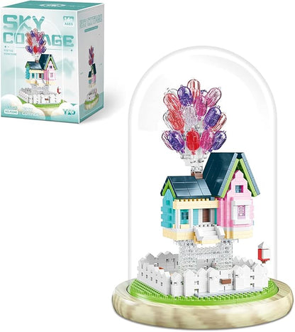 House Building Blocks Kit Toys Set, Miniature 1243 Pcs Micro Bricks Collectible Creative Teen Girl Gifts Age 14 and Up, Dust Cover, Wooden Base Up Balloon Castle Toys DIY Decoration Home