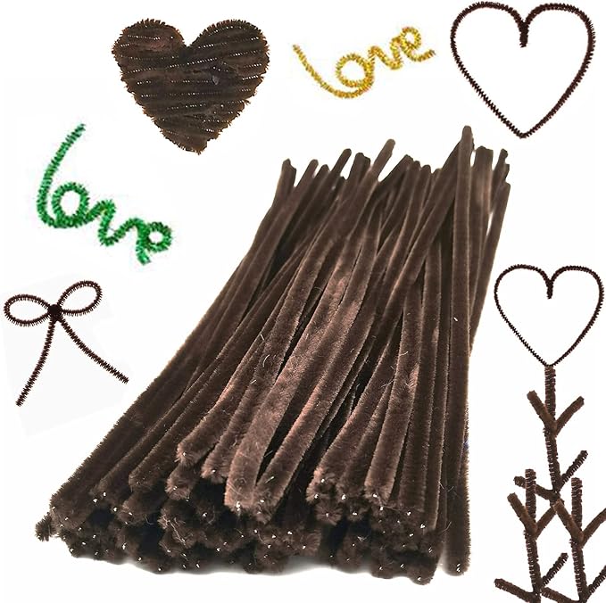 Cldamecy 100 pcs Brown Pipe Cleaners with 20 pcs Googly Eyes,Chenille Stems for Craft Project,Craft Pipe Cleaners for DIY Projects,Arts and Holiday Decoration