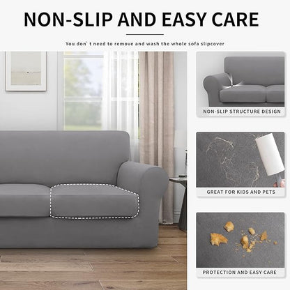 Easy-Going 100% Dual Waterproof Loveseat Cover Stretch Soft Couch Cover for Dogs, Sofa Slipcover for 2 Separate Cushion Couch Leakproof Furniture Protector for Kids, Pets Light Gray