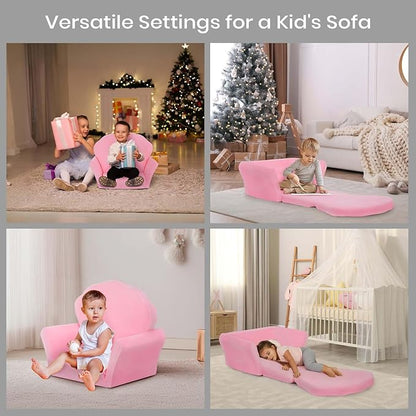 COSYLAND Kids Sofa for Toddler, 2-in-1 Folding and Expandable Soft Chair Bed Toddlers,Convertible Sofa to Lounger Sleeper Chair Bed for Girls and Boys,Pink