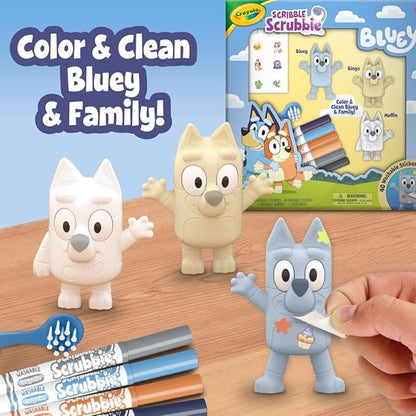 Crayola Scribble Scrubbies Deluxe Bluey Playset (3ct), Toddler Arts & Crafts Kit, Washable Stickers, Bluey Toys, Gift for Girls & Boys, Ages 3+