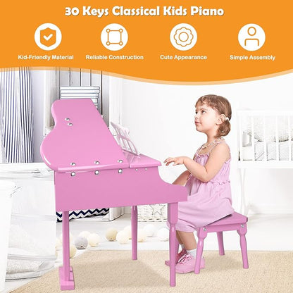30-Key Kids Piano Keyboard, Mini Grand Piano for 3 Years+, Toddler Musical Instrument with Stool & Removable Music Stand, Wooden Baby Music Toys Gifts for Beginners, Girls & Boys