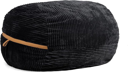 Big Joe Fuf XXL Foam Filled Bean Bag Chair with Removable Cover, Black Licorice Corded Plush, 6 feet Giant