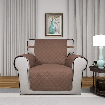 PureFit Reversible Quilted Sofa Cover, Water Resistant Slipcover Furniture Protector, Washable Couch Cover with Non Slip and Elastic Straps for Kids, Dogs, Pets (Chair, Brown/Beige)