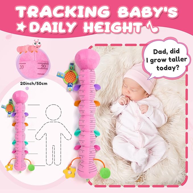 AWOTOY Baby Toys 0-6-12 Months,Musical Caterpillar Stuffed Animals Activity Infant Toys with Crinkle,Rattles,Mirror&Pull String,Muti-Sensory Toys Gifts for Newborn Tummy Time,Candy Pink|Leafy