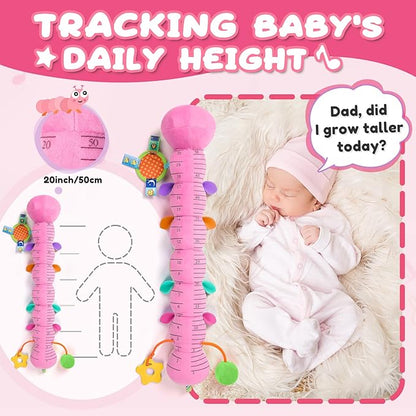AWOTOY Baby Toys 0-6-12 Months,Musical Caterpillar Stuffed Animals Activity Infant Toys with Crinkle,Rattles,Mirror&Pull String,Muti-Sensory Toys Gifts for Newborn Tummy Time,Candy Pink|Leafy