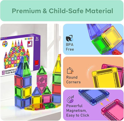 Mini Magnetic Tiles - 75 PCS Travel Magnetic Tiles, Micro Magnet Travel Toy for Kids Ages 3+, STEM Educational Building Set Construction Toys, Boys Girls Toddlers Birthdays Day Gifts