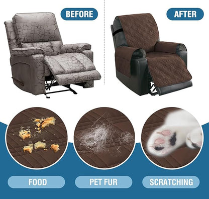 H.VERSAILTEX 100% Waterproof Recliner Chair Cover Non-Slip Reclining Cover for Electric Power Lift Recliner Chair Washable Reclining Chair/Furniture Protector for Kids, Pets,Brown/Beige