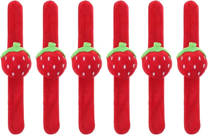 LOGOFUN 6Pcs Plush Slap Bracelets Strawberry Wristband Fruit Themed Slap Bracelets Strawberry Slap Band for Kids Party Favors