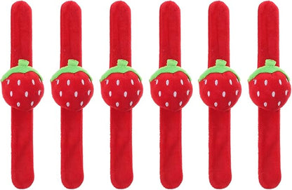 LOGOFUN 6Pcs Plush Slap Bracelets Strawberry Wristband Fruit Themed Slap Bracelets Strawberry Slap Band for Kids Party Favors