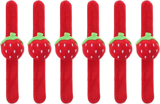 LOGOFUN 6Pcs Plush Slap Bracelets Strawberry Wristband Fruit Themed Slap Bracelets Strawberry Slap Band for Kids Party Favors