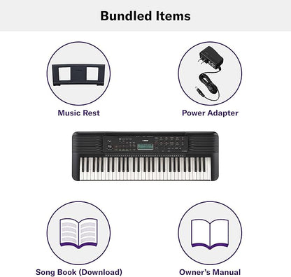 Yamaha 61-Key Portable Keyboard for Beginners with Learning Tools, Music Rest and Power Adapter PSRE283