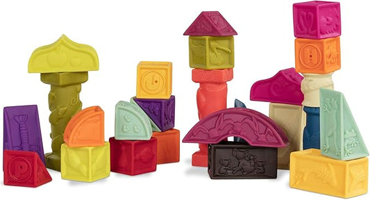B. toys – Elemenosqueeze – Baby Blocks – 26 Soft Sort & Stack Blocks with Alphabet – Architectural Building Blocks – Shapes, Letters & Animals – 6+ Months