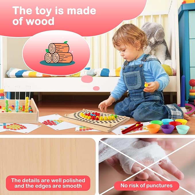 INIFEIDALA Montessori Toddler Learning Sorting Toys for 3-6 Year Olds - Rainbow Stacking, Number & Bead Matching Games with Wooden Peg Board, Develop Fine Motor Skills, Color & Math Skills