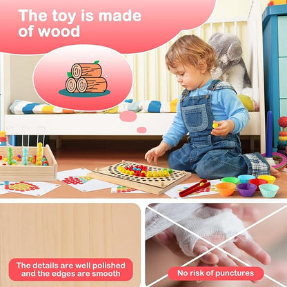 INIFEIDALA Montessori Toddler Learning Sorting Toys for 3-6 Year Olds - Rainbow Stacking, Number & Bead Matching Games with Wooden Peg Board, Develop Fine Motor Skills, Color & Math Skills