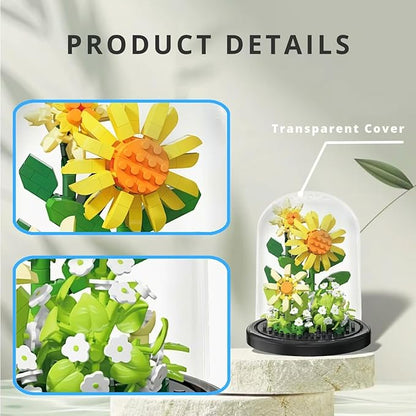 Sunflower Flowers Micro Bricks Building Set with Dust Cover,Artificial Flowers Botanical Collection for Home Decor, Creative Gifts for Adults Women Boys Girls,310 Pieces