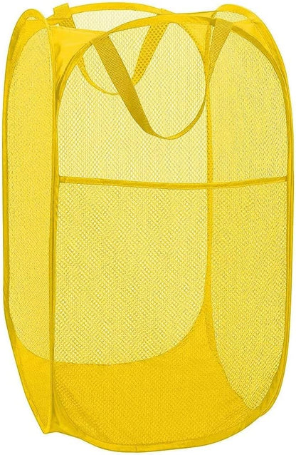 BATTOO Deluxe Strong Mesh Pop up Laundry Hamper Basket with Side Pocket for Laundry Room, Bathroom, Kids Room, College Dorm or Travel Yellow
