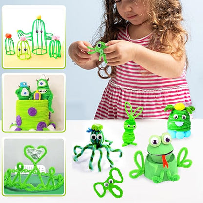 TOAOB 100pcs Pipe Cleaners Fluorescent Green Pipe Cleaners Chenille Stems 6mm x 12 Inch Fuzzy Sticks Crafts Supplies for DIY Art Crafts Decorations