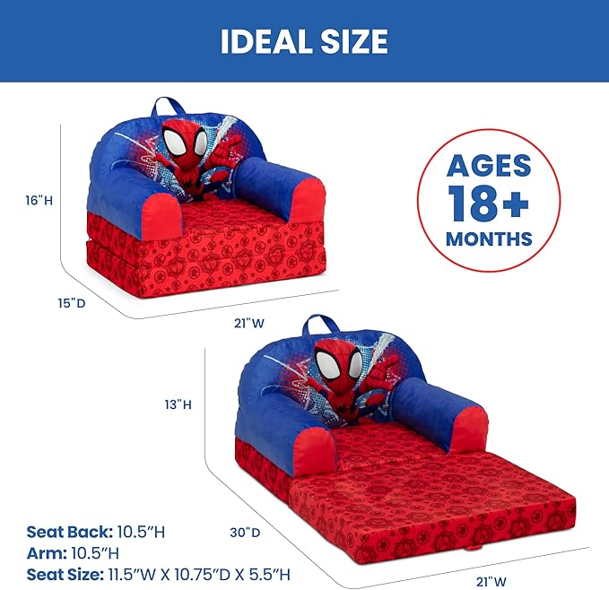 Delta Children - Spidey and His Amazing Friends Cozee Buddy Flip-Out Kids Chair, Red