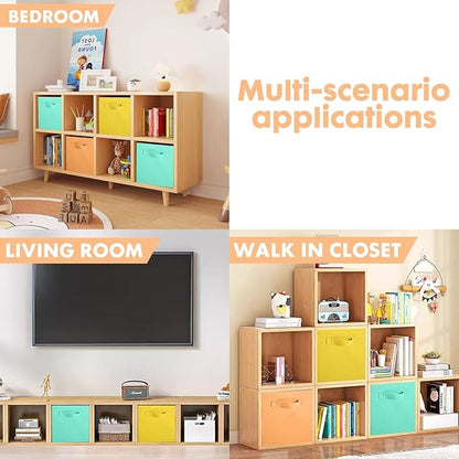 ShellKingdom Storage Bins, Foldable Fabric Storage Cubes and Cloth Storage Organizer Drawer for Closet and Toys Storage, 6 Pack (Mint Green+Orange+Yellow)