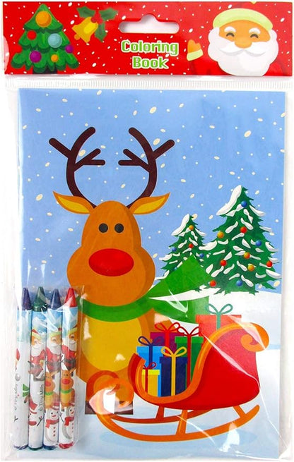 TINYMILLS Christmas Holidays Coloring Book Crayon Set for Kids Party Favors with 12 Coloring Books and 48 Crayons for Christmas Goody Bag Stuffers For Kids Holiday Party Gift Rewards Carnival Prizes