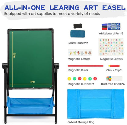 Art Easel Double Sided Whiteboard & Chalkboard 26inch-43inch Height Adjustable & 360°Rotating Easel Stand with Accessories