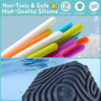 BunnyBoo Sensory Activity Board, 3D Silicone Toys for Kids with Autism & ADHD,Sensory Fidget Toys for Anxiety Relief, Calming & Focusing, BPA-Free, 15 Colorful Strings, Storage Bag(Blue)