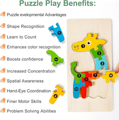9 Pieces Montessori Wooden Puzzles for Toddlers - Jigsaw Puzzles in Gift Box, Educational Learning Toys for 3-5 Year Old Boys & Girls, Fine Motor Skills, Kids Puzzles Ages 3-5