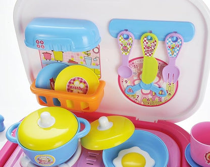 Kids Electric Kitchen Cooking Set Toy | Lights & Sounds | Folds into Step Stool | Portable & Easy to Store Unique Play Set