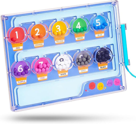 Blue Magnetic Color & Number Maze – Montessori Wooden & ABS Toddler Puzzle Board with Secured Panel, Fine Motor Skills & Color Matching Educational Toy for Kids Ages 3+ (Blue)