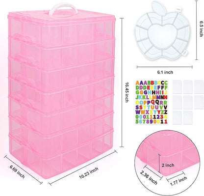 Inscraft 7 Tier Craft Storage Boxes with Compartments, 70 Adjustable Plastic Organiser Storage Boxes for Crafts, Beads, Screw, Washi Tap, Stackable Storage Sorting Box for Toys, Crafts, Art Supplies