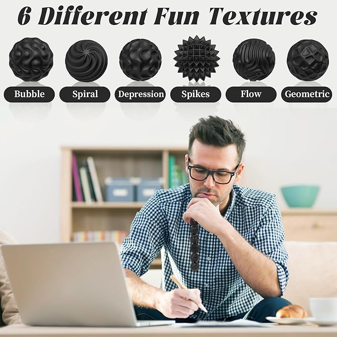 Silicone Magnetic Balls, Fidget Toys for Adults & Teens, 6PCS Stress Balls Fidget Toy, Quiet Magnet Desk Fidgets with Textured, ADHD Anxiety Relief Items, Fun Stocking Suffers Gifts (Black)